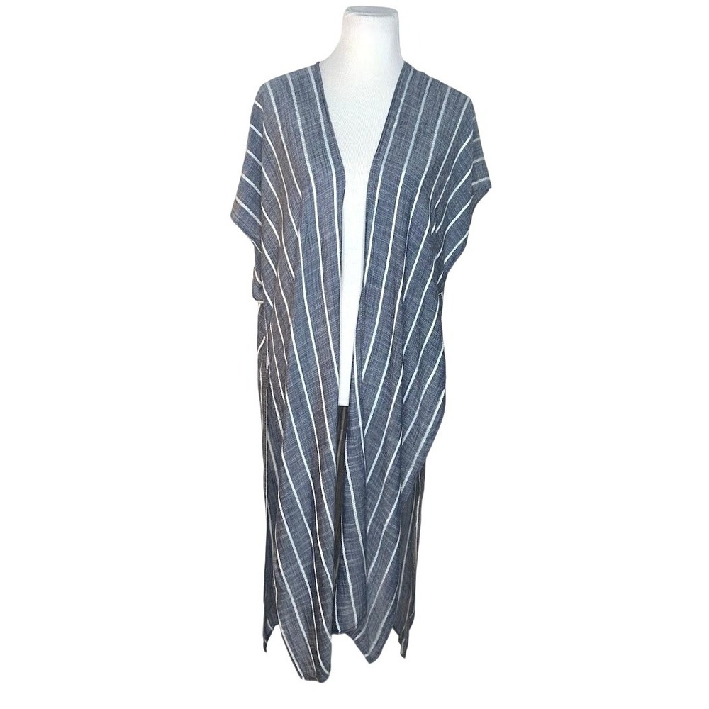 Blue‎ White Stripe Duster Open Front Maxi Bathing Suit Coverup Resortwear XL